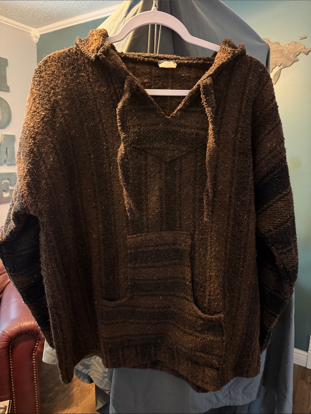 Women's Brown Hooded Baja Pullover - Lightweight Knit